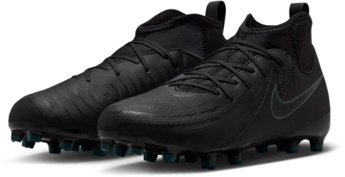 Zwarte JR PHANTOM LUNA II ACAD F/MG voetbalschoenen, maat 36.5, met hoge schacht en noppen voor grip.