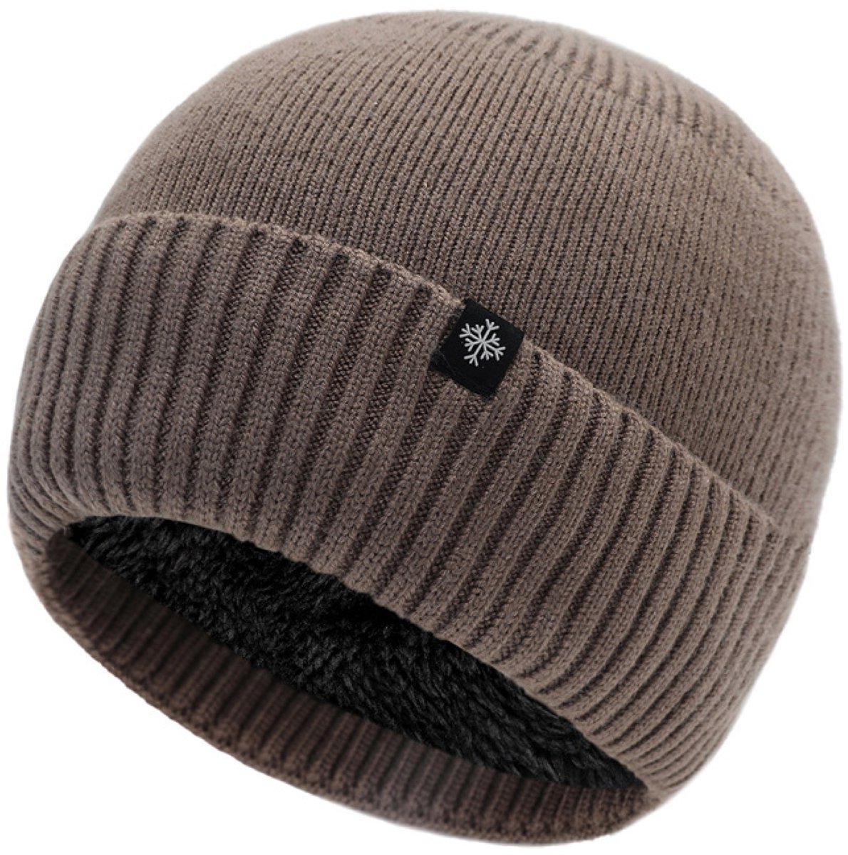 Winter Beanie Muts Heren Dames – Gebreide Muts met Fleece Voering – One Size – Bruin