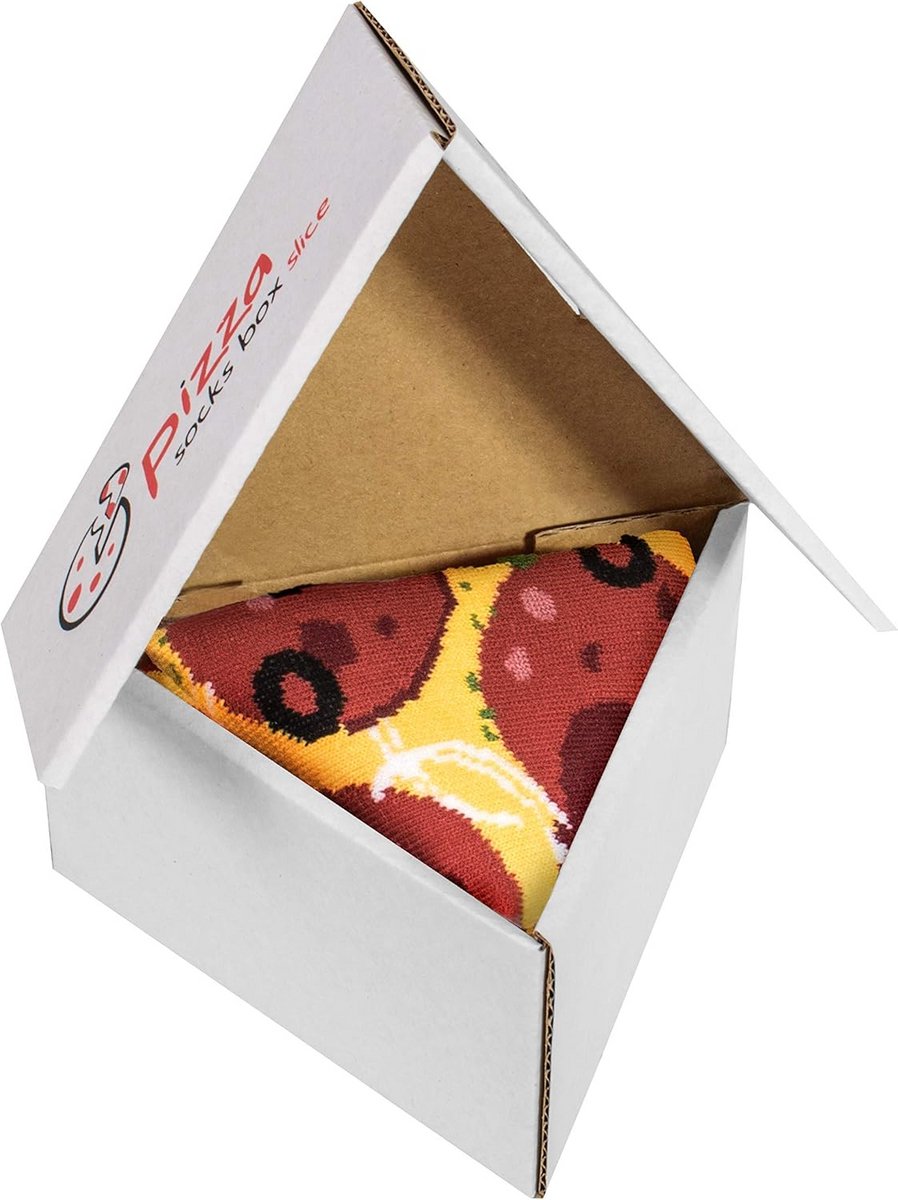 Grappige Sokken in Pizzadoos - Een Paar met Pepperoni Patroon