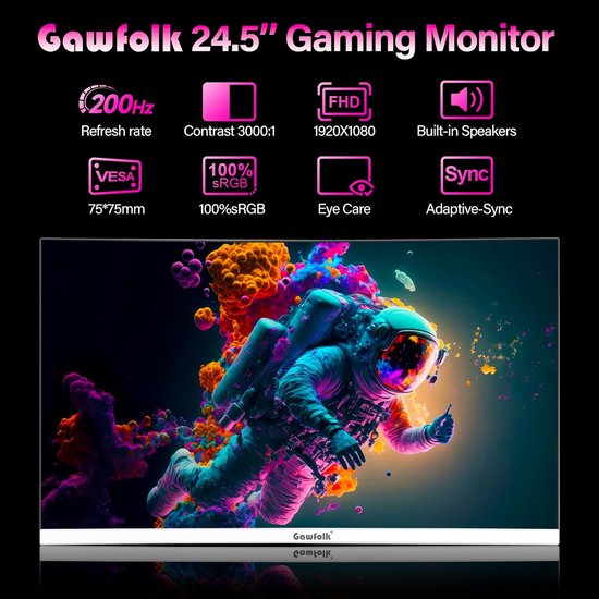 24,5 inch Gaming Monitor - 200 Hz FHD 1080P Frameloze PC-Scherm met Luidsprekers en Oogverzorging van Merkloos — afbeelding 4