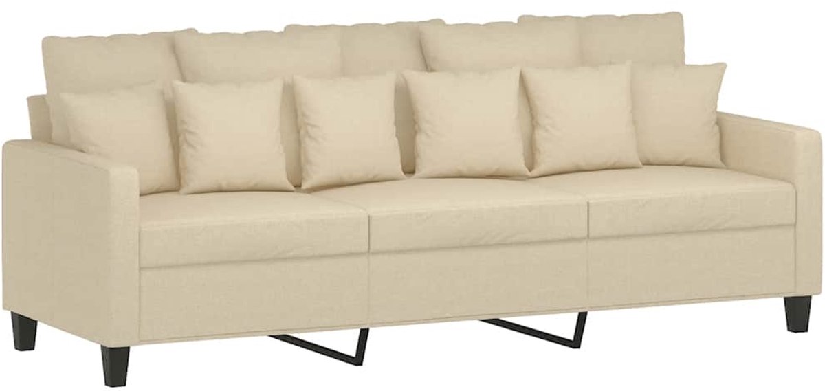 vidaXL Driezitsbank - 180 - cm - stof - crèmekleurig