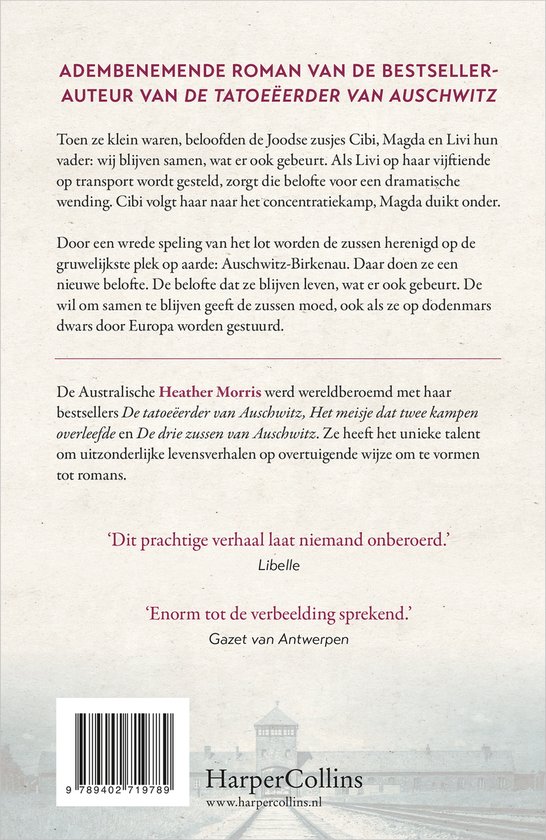 Boekcover van 'De drie zussen van Auschwitz' door Heather Morris.
