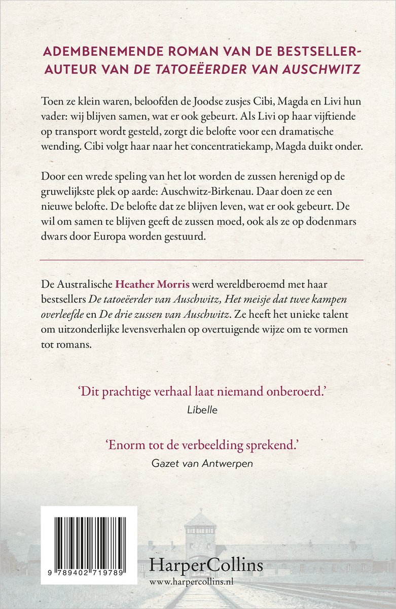Boekcover van 'De drie zussen van Auschwitz' door Heather Morris.