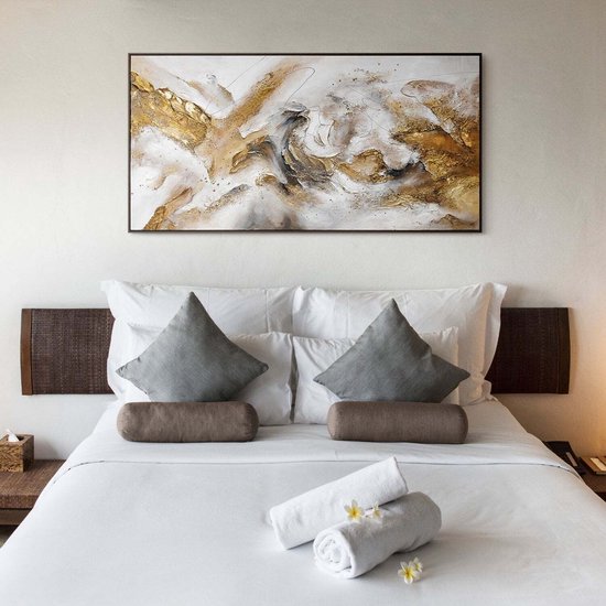 YS Peinture - Tableau sur toile peint à la main 100x50 cm - Décoration murale Art moderne - Or - Abstrait - Décoration murale salon - Décoration chambre - Accessoires de chambre - Tableau art moderne - tableaux abstraits sur toile Gris 100x50