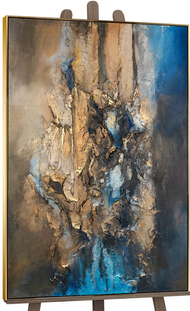 Canvas schilderij groot handgeschilderd elegante abstractie verfijnd – YS-Art Gallery – Luxe wanddecoratie voor woonkamer – Modern schilderij voor slaapkamer en kantoor goud