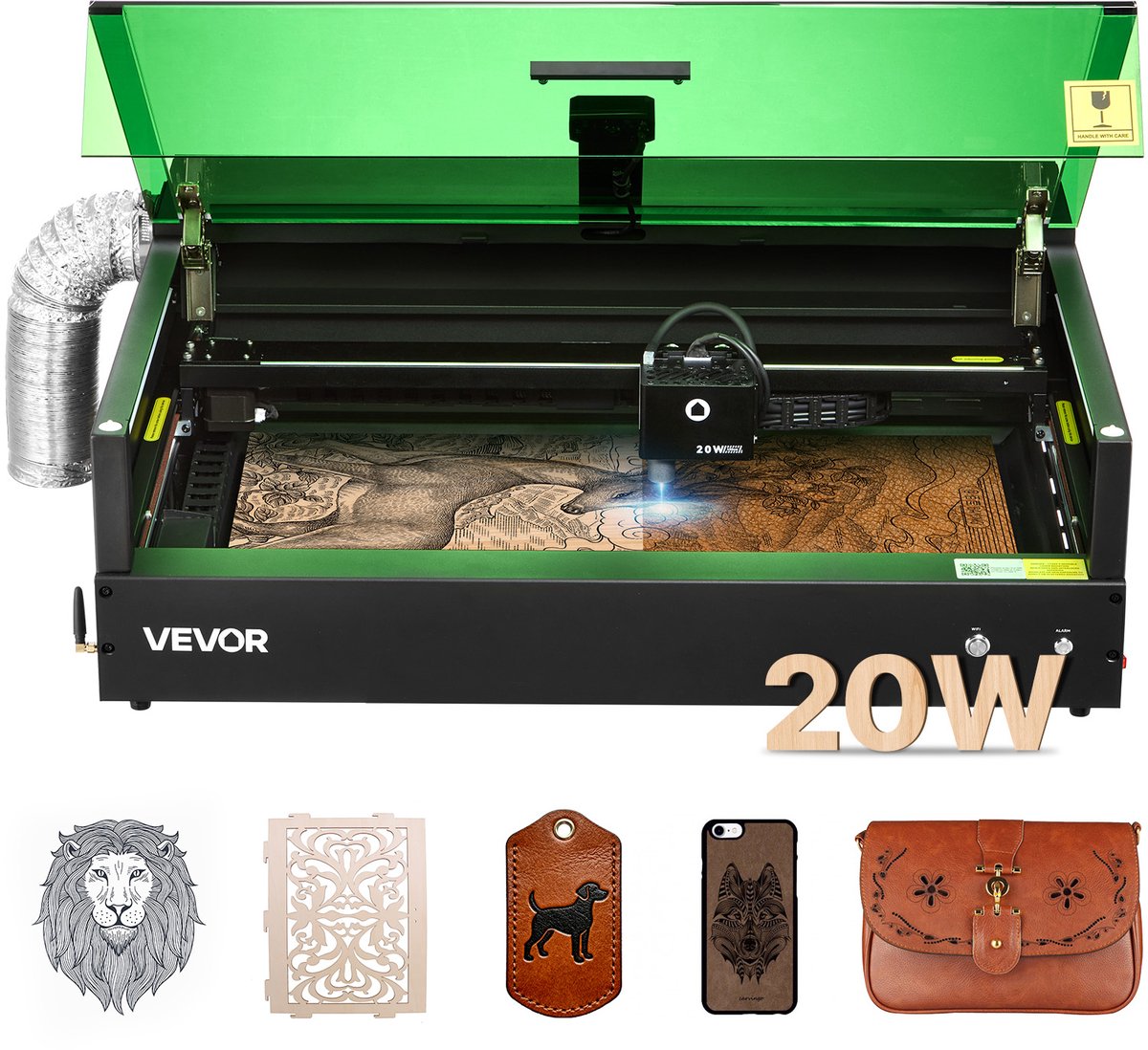 VEVOR Lasergraveermachine, 20 W, Lasergraveer- en Snijmachine met GeïNtegreerde Camera, Lasersnijder, 36.000 MM/Min, Werkgebied 50x32CM, voor Hout, Leer, Glas, Papier, Bepaalde Metalen, Klasse 1