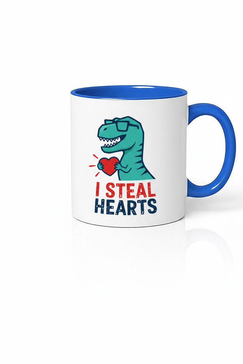 Grappige Dino 'I Steal Hearts' Mok met Bril - Liefdevolle T-Rex Beker Cadeau