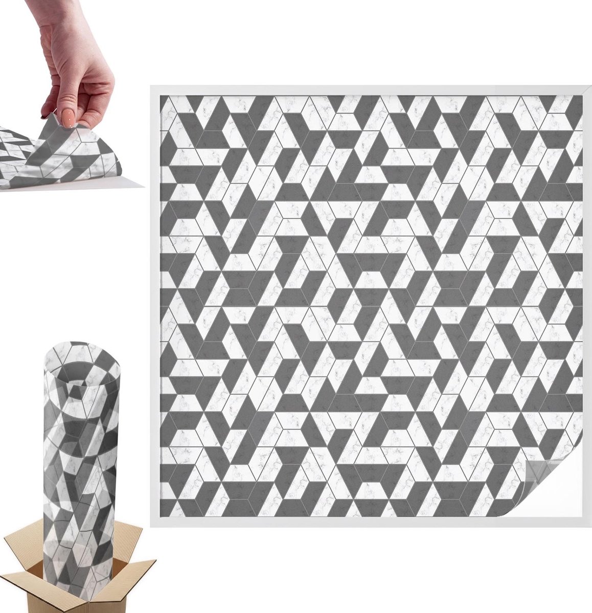 Tulup Raamfolie Anti inkijk - Geometrische illusies Anti inkijk Raamfolie - 100x100 cm - Zwart Raamfolie Tegen inkijk - Zelfklevende Anti inkijk Folie Glas in Lood - Voor op kantoor, voor de hal, voor de woonkamer - Zonwerende Raamfolie Glas in Lood