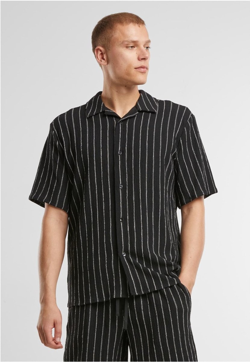 Urban Classics Striped Crinkle Resort Overhemd L /Gebroken Zwart