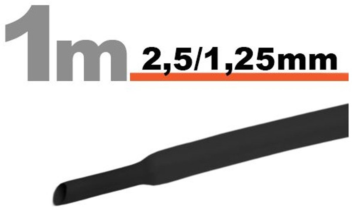 20× 1 Meter Krimpkous Zwart 2,5 / 1,25 mm – 20 Stukken Van 1 Meter – Warmtekrimpbuis Voor Isolatie En Kabelbescherming – Geschikt Voor Elektrische Installaties En Reparaties [11020F]
