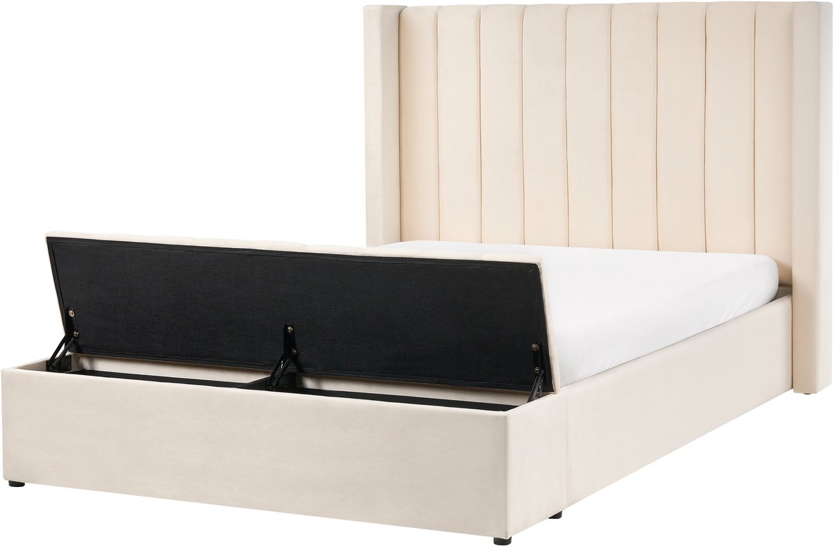 BELIANI NOYERS - Bed met opbergruimte - Gebroken wit - 140 x 200 cm - Fluweel