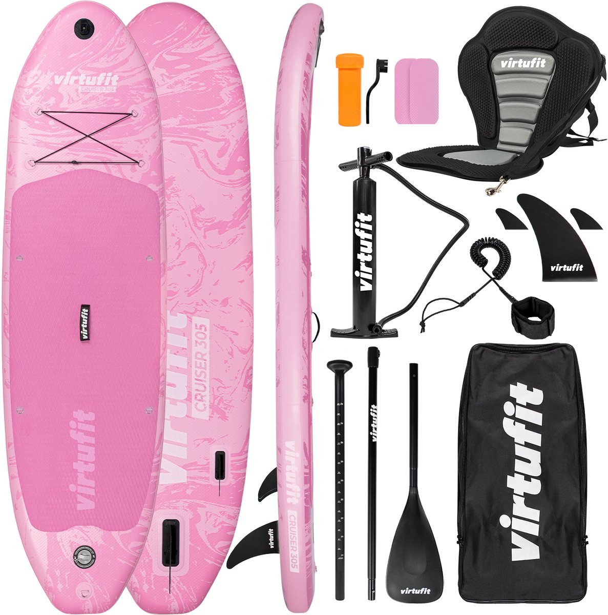 Bol.com VirtuFit Cruiser Opblaasbaar SUP Board 305 cm - Max. 180 kg - Complete Set - Incl. Kajak Zitje, Peddel, Pomp, Tas & GoPr... aanbieding