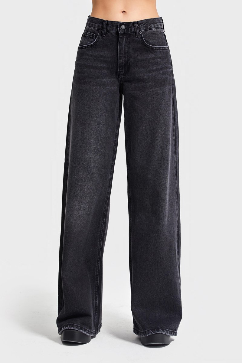 It's Basic - ELENA PALAZZO MID RISE JEANS - CHARCOAL