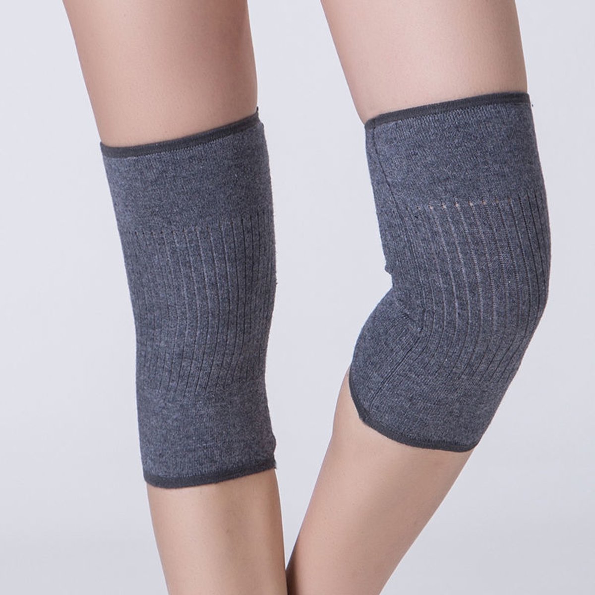 1 paar unisex winterkniebraces van kasjmier, elastische gebreide kniebraces, kniebraces voor artritis, met ondersteunende banden, warme kniebeschermers, geschikt voor yoga, dans en andere sporten, grijs.
