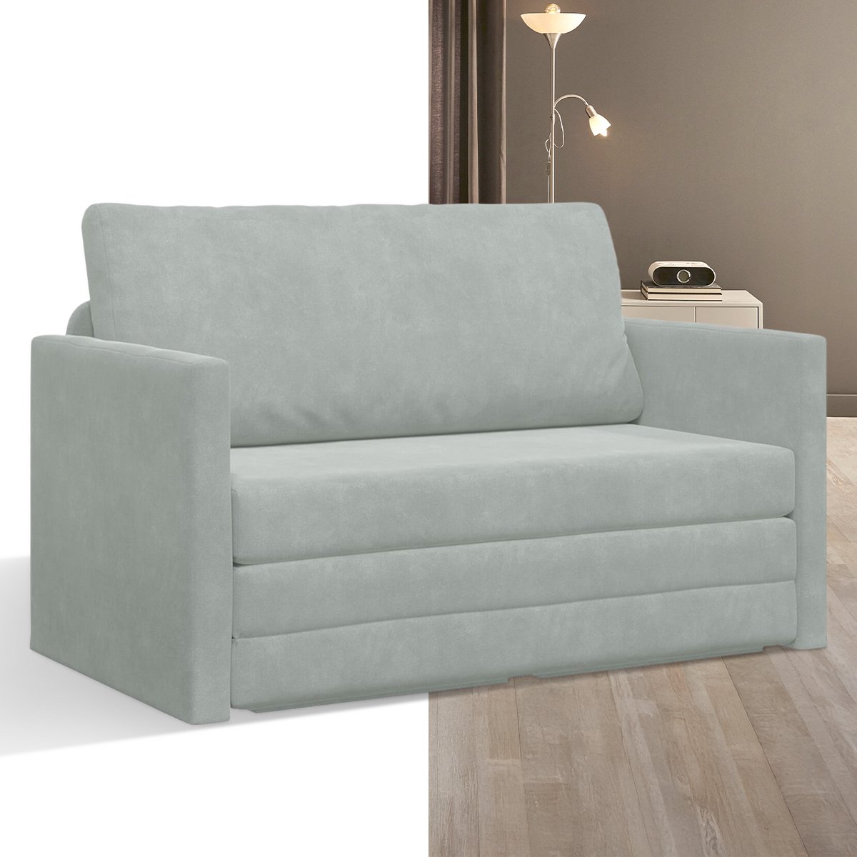 Slaapbank - Uitklapbaar - Slaapstoel - Logeerbed - Zetelbed - Slaapfauteuil - Vouwbed - 2 persoons - Zeer comfortabel - Lichtgrijs
