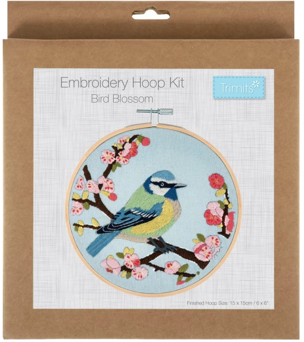 Borduurpakket met 15cm houten borduurring "vogel"