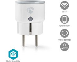 Nedis SmartLife Slimme Stekker - IP21 - Energiemeter - 2500 W - Randaarde stekker / Type F (CEE 7/7) - -10 - 40 °C - Android / IOS - Wit - 1 Stuks