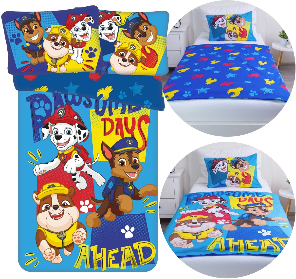 Paw Patrol Jongens, DUBBELZIJDIG, beddengoed voor kinderen, met rits, 100% KATOEN 100x135+40x60cm OEKO-TEX