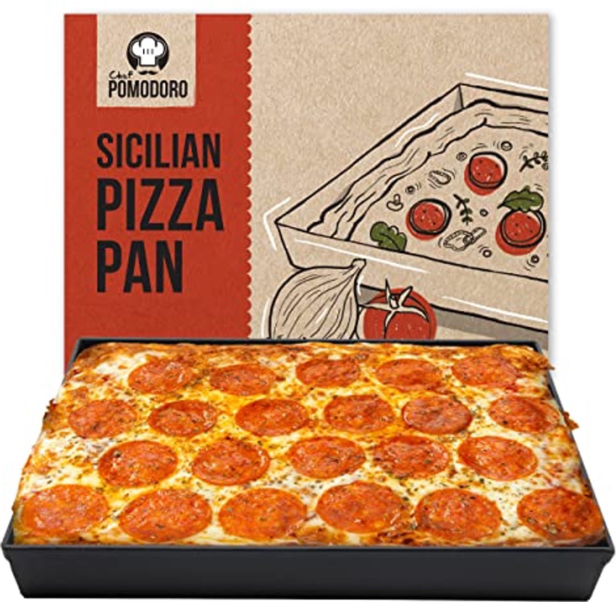 Diepe vierkante pizza pan voor authentieke Sicilian pizza