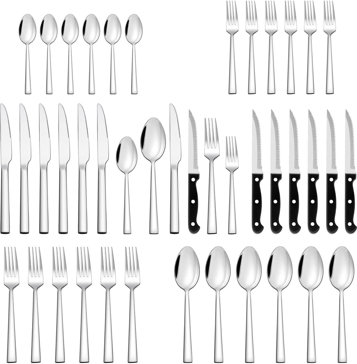 Unyqoos® Elegante 36-delige roestvrijstalen bestekset voor zes personen met steakmessen