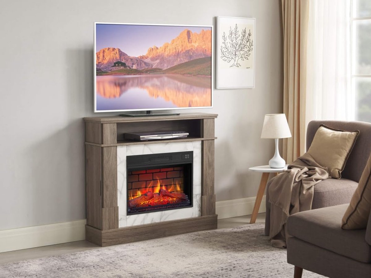 Elektrische Sfeerhaard Novihome Verona Classic – Vrijstaande Elektrische Open Haard met Realistisch 3D Vlameffect, LED Verlichting, Timer & Afstandsbediening – 1800W Verwarming – Houten Ombouw met Baksteenlook – Luxe Klassieke Sfeerhaard voor W