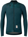 Donkergroen fietsshirt met lange mouwen, rits aan de voorzijde, geborduurd kraagdetail en label.