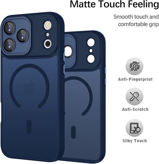 Coque compatible avec iPhone 17 Pro - Compatible avec MagSafe - Blauw foncé - Coque arrière magnétique mate Casemania - Protection les chutes et les impacts avec Protection de l'appareil photo