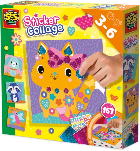 SES Creative Sticker collage - Knutselen - Voor Kinderen Vanaf 3 Jaar - 4 Kaarten met 167 Stickers