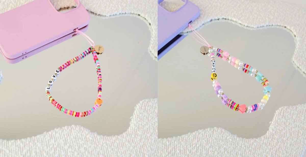 xoxo Wildhearts telefoonkoorden Feeling Loved Regenboog + Funtimes Klein – korte telefoonbedels met vrolijke kralen – speels en modieus – geschikt voor iPhone / Samsung