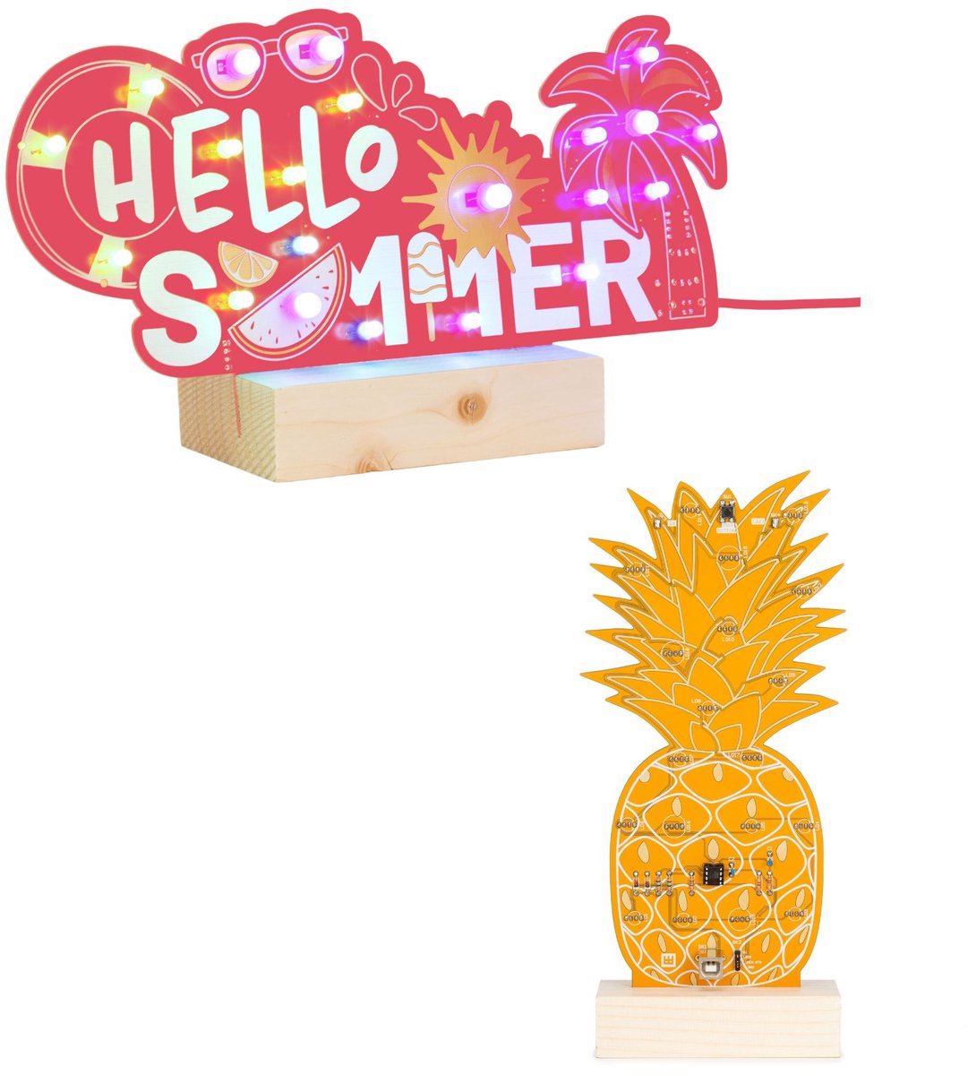 Whadda XL Soldeerkit - XL-printplaat - Hello Summer en Ananas Met Houder Educatief en Creatief STEM-bouwpakket Perfect Voor Zomerse Bouwplezier