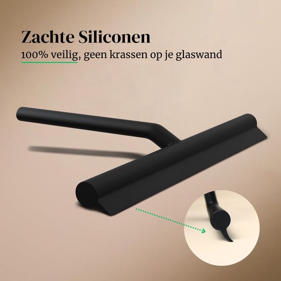 Essuie-glace de douche Zwart avec système de suspension - Accessoires de vêtements pour bébé de salle de bain - Essuie-glace de fenêtre - Extracteur de Douche- Silicone - 21cm x 16cm