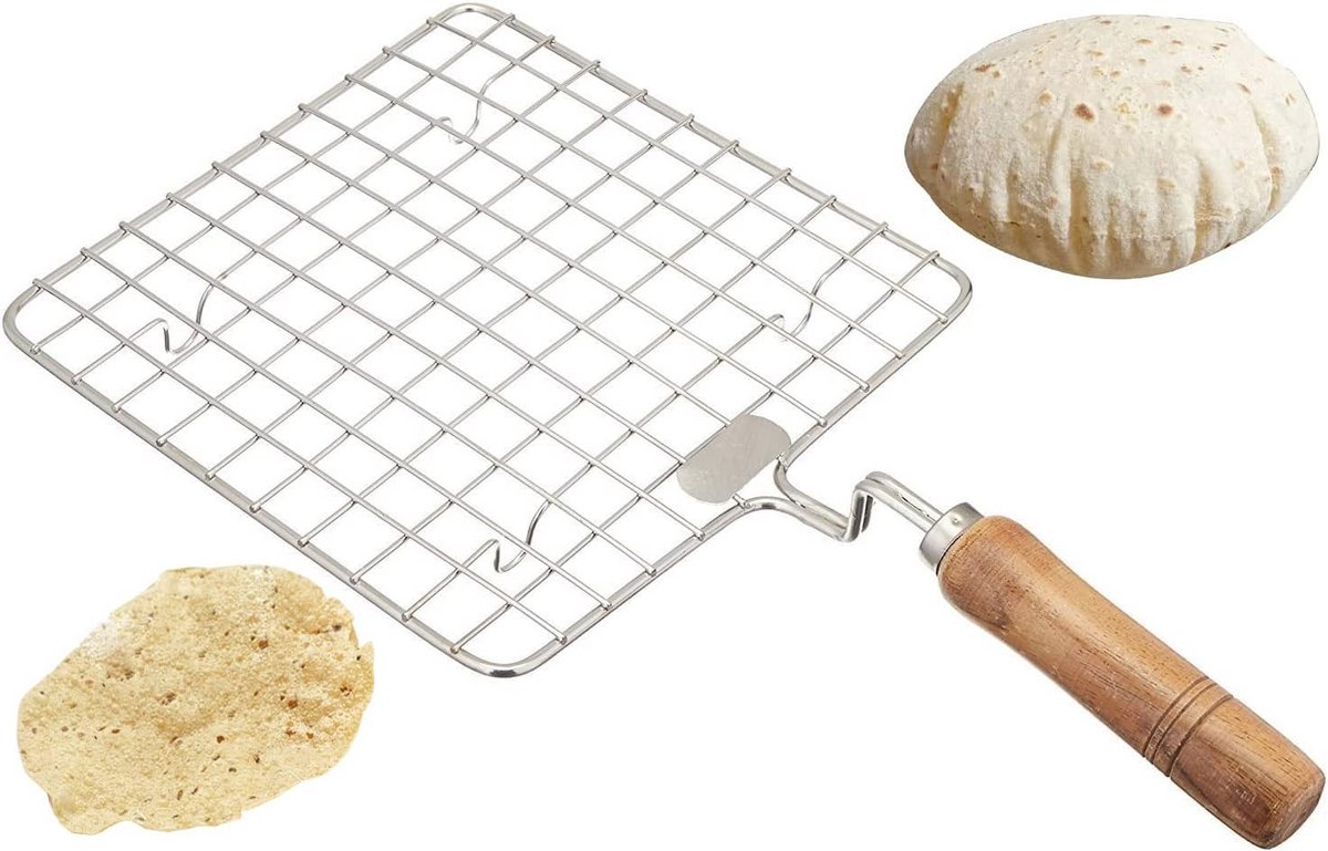 Houten Rooster met Stalen Handvat voor Roti en Chapatti