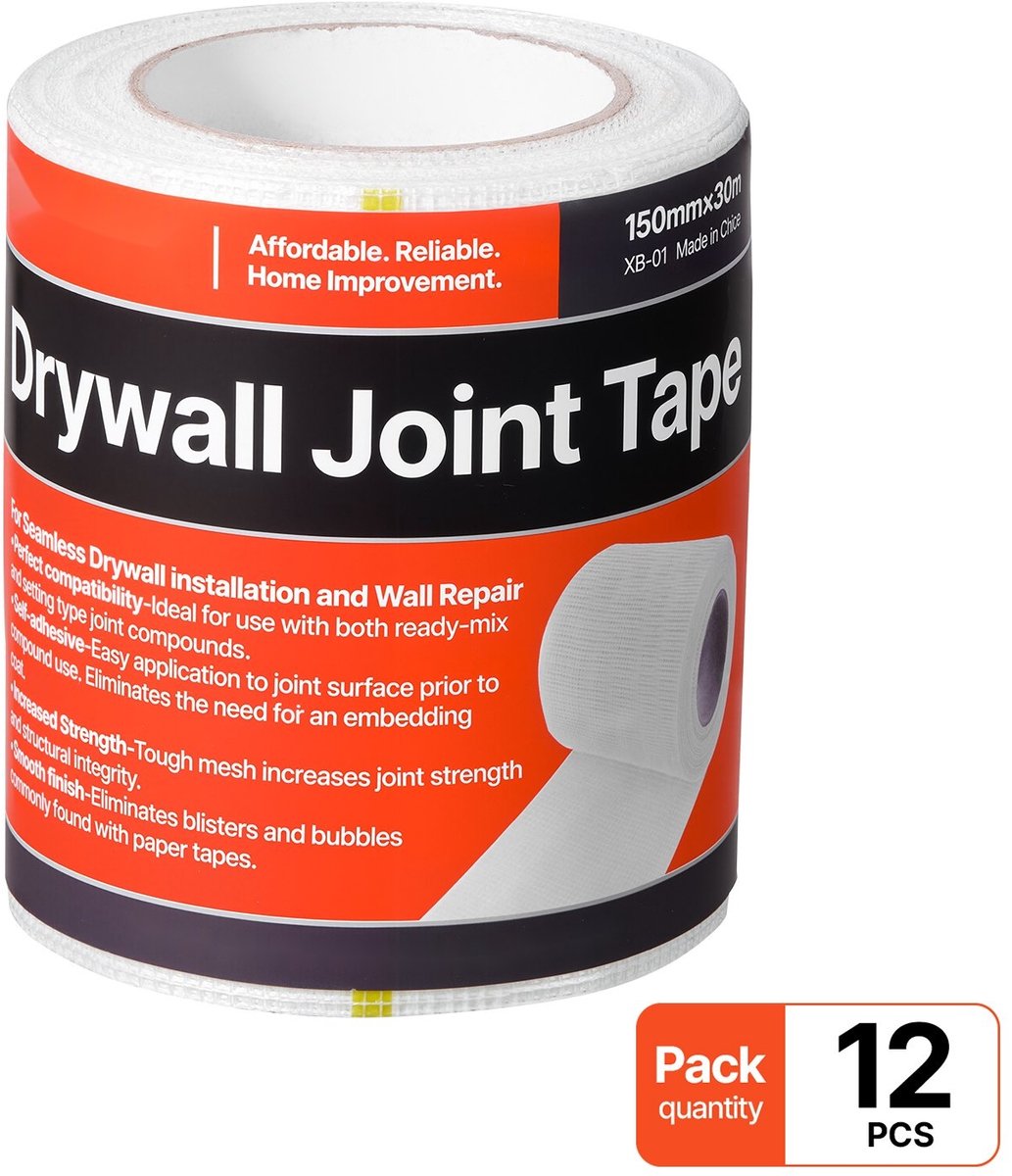 Gipsplaat Voegband - Zelfklevende Glasvezel Gaasband Reparatietape - 150 mm Breed - 30 m Per Rol - 12 Rollen - Voor Reparatie En Voegen
