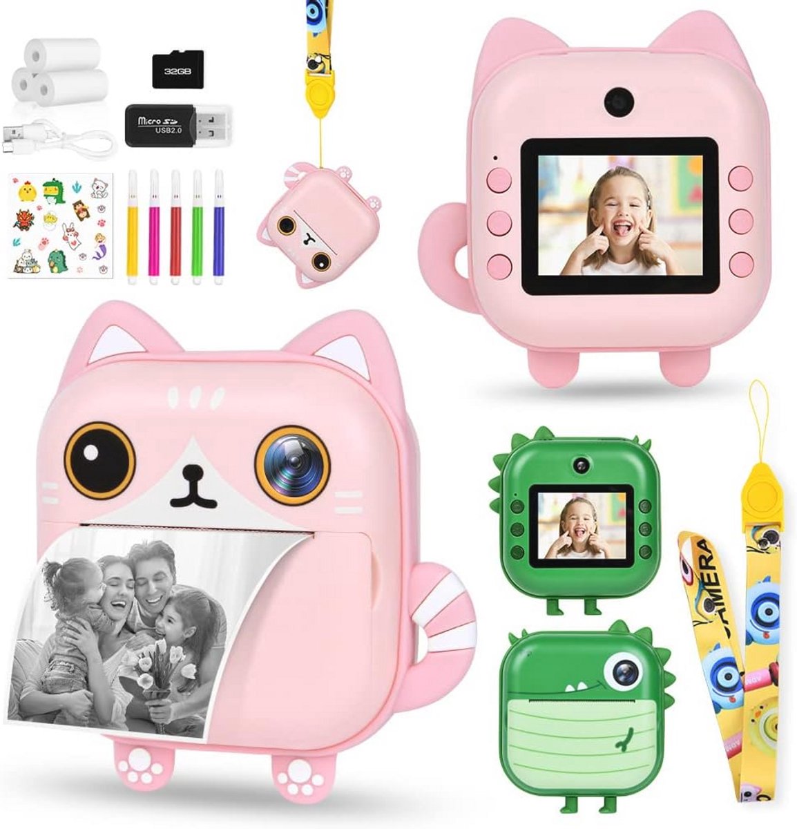 Instant printcamera voor kinderen met dubbele 1080p camera - ideaal cadeau voor jongens en meisjes 3-12 jaar