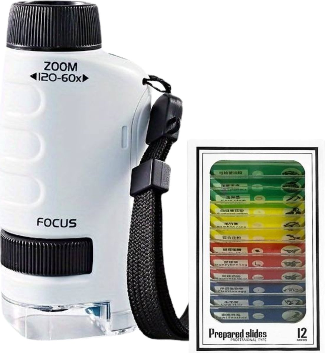 Jojoy - Kindermicroscoop - Handmicroscoop - 60x-120x Vergroting - LED Verlichting - Met 12 Preparaten - Smartphone Aansluiting - Draagbaar - Educatief Speelgoed - SCOPESPECI