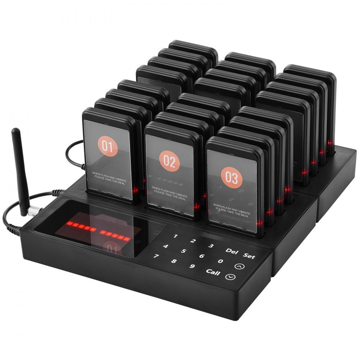Restaurant Pager Systeem - Draadloos Wachtrij Oproepsysteem - Bereik 400 m - Set Met 24 Pagers/Piepers - Trillen & Knipperen - Oplaadstation - Voor Horeca & Foodtrucks
