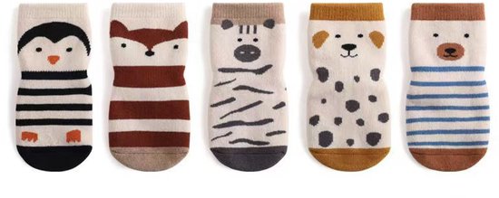 5 paires de chaussettes chaudes avec imprimé animal, chaussettes de sol pour bébé, semelle douce, antidérapante et rafraîchissante, adaptées aux bébés qui apprennent à marcher et ramper (taille M: 1-2 ans, longueur du pied 11-13 cm).