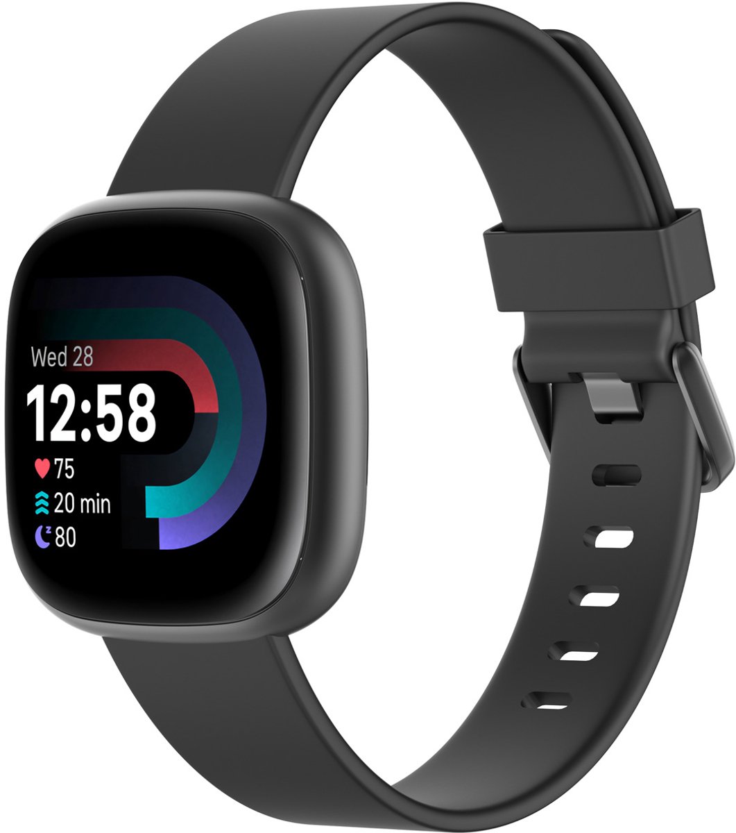 Siliconen bandje - Geschikt voor Fitbit Versa/ Versa 2/ Versa Lite - Zwart