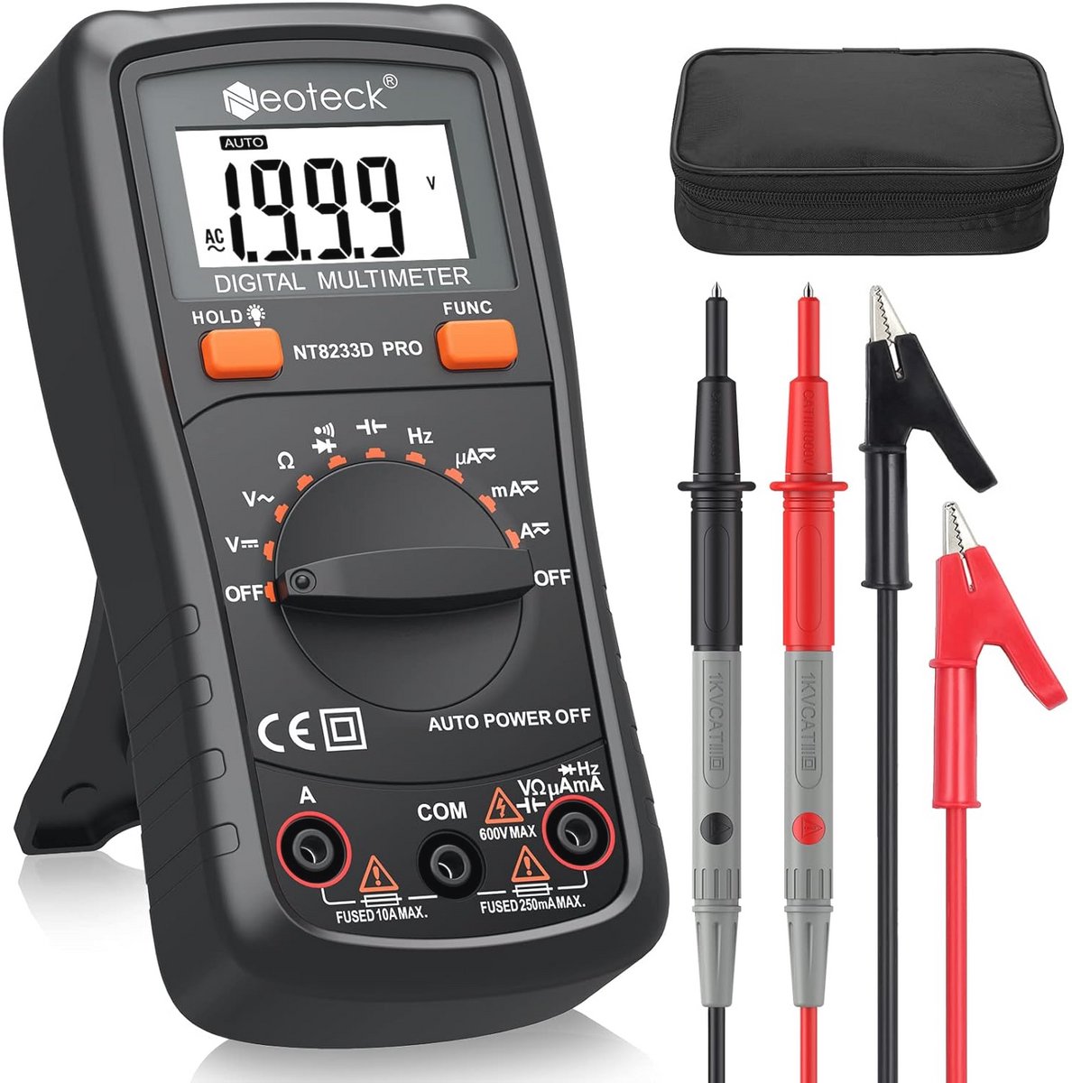 Digitale multimeter met AC/DC metingen, weerstand, volt- en ampèremeter en achtergrondverlichting