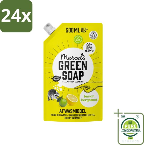 Marcel’s Green Soap – Afwasmiddel – Lemon & Bergamot - Navulling – 500 ml - Voordeelverpakking - 24 stuks - Afwasmiddel - Afwas