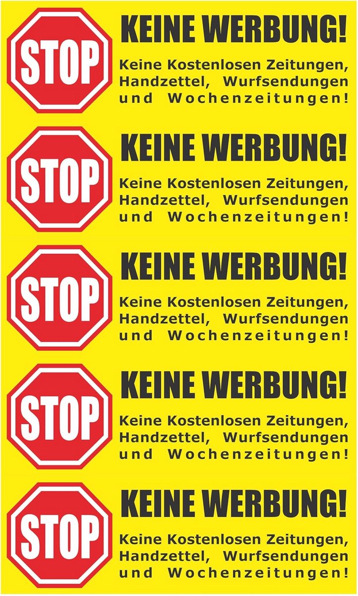 Brievenbusstickers - Geen Reclame Signaal - 5 Gele Stickers 105x35mm