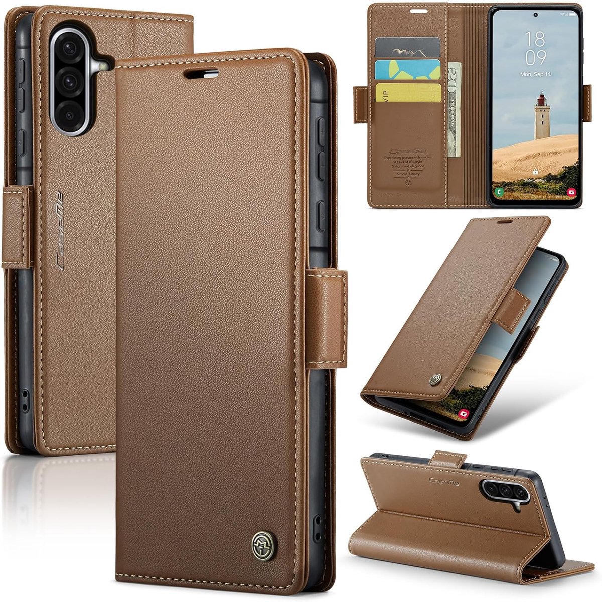 Zandarix Geschikt voor Samsung Galaxy S25 FE - Lederen Flip Wallet - Kaartenvakken - Standfunctie - Magneet - Book Case Hoesje - Bruin