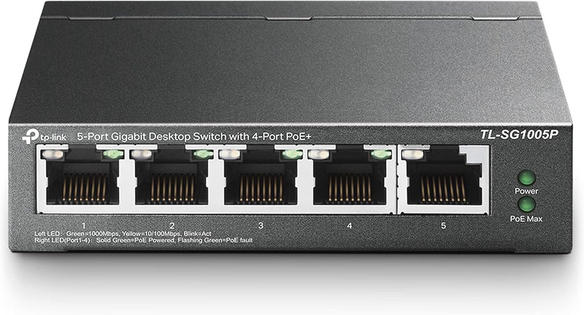 5-Poorts Gigabit PoE Switch met Plug-and-Play Functionaliteit