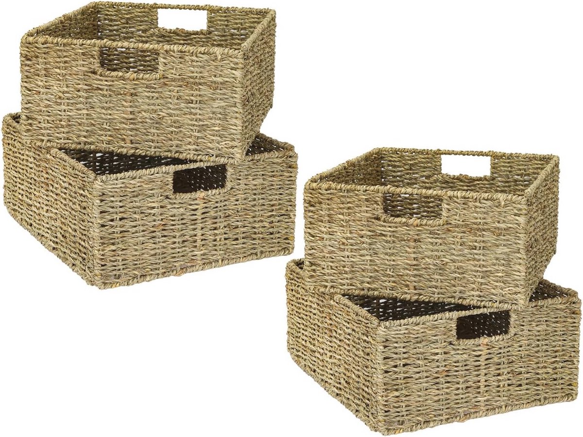 Set van 4 gevlochten zeegras opbergmanden voor Kallax