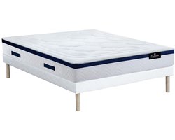Vente-unique Set bedbodem en hybride matras pocketveren en vormgeheugen met textuur MARQUIS van DREAMEA - dikte 30 cm - 140 x 190 cm - Blauw
