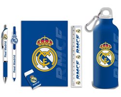 Real Madrid stationery set + aluminium drinkfles – 7-delig – blauw/wit - Geschenkset - Cadeau