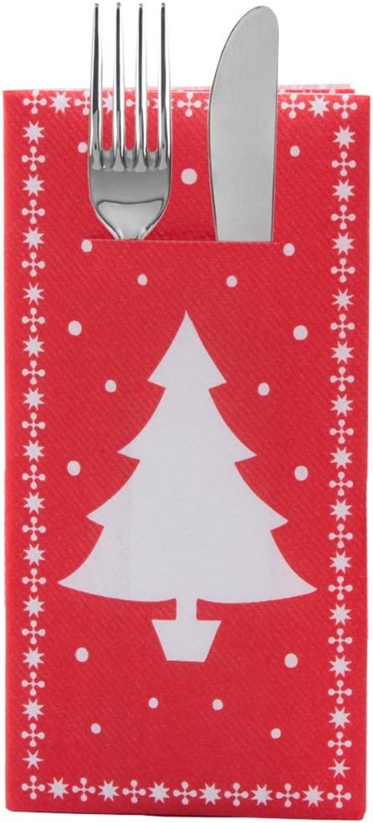 Wegwerf Bestekservetten Rood Kerstboommotief Airlaid Stofachtig 40x40 cm 12 Stuks