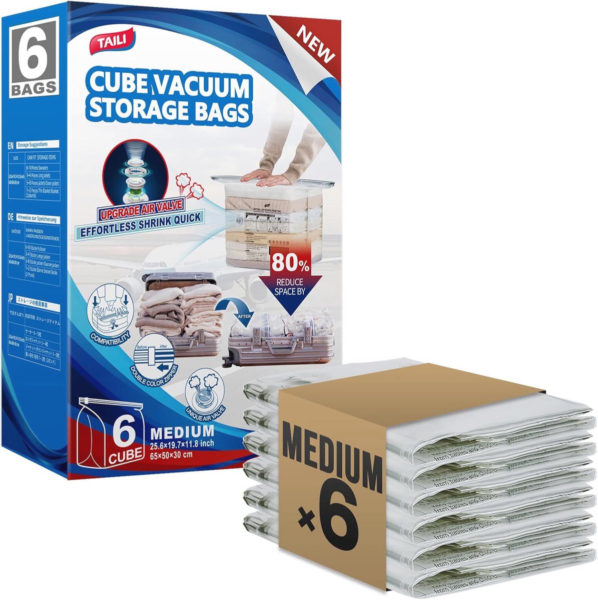 Vacuüm Opbergzakken 6 Pack - Ideaal voor Kussens en Kleding