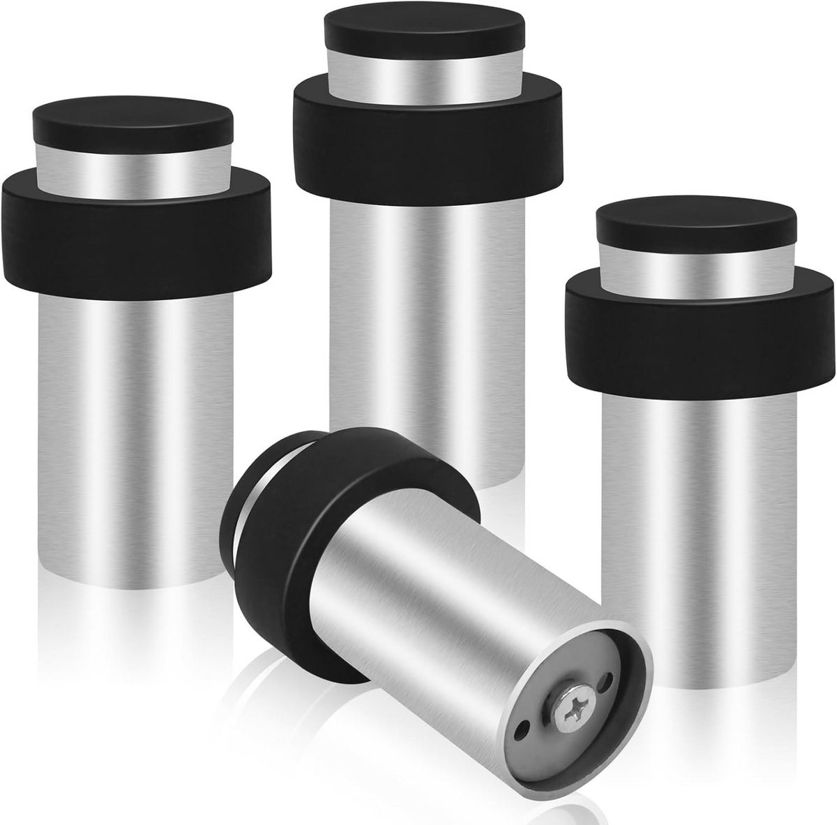 Zware Deurstopper met Rubber Bumper - Roestvrij Staal voor Binnen - 125 mm - 4 Stuks