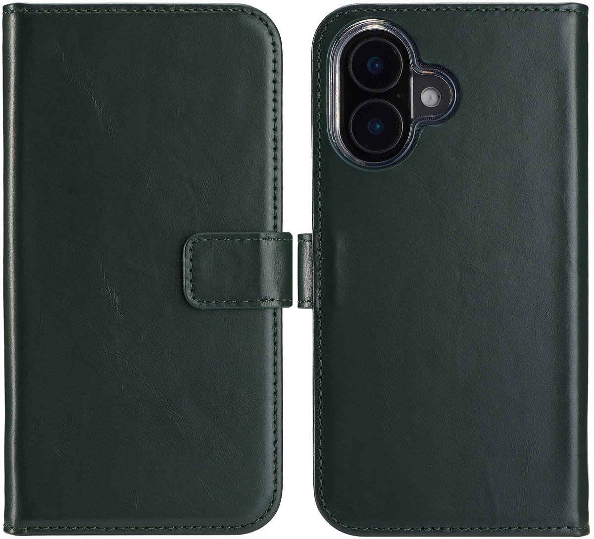 Selencia Hoesje - Geschikt voor Apple iPhone 16 - Echt Lederen Bookcase - Groen